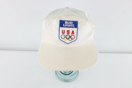 Vtg 1984 Los Angeles Olympics Bud Light Spell Out Satin Snapback Hat White USA - £116.06 GBP