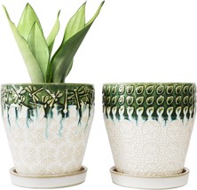 Yffsrjdj 6 Inch Ceramic Planter Pots With Drainage Holes, Saucers And Mesh Pads - £34.20 GBP