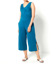 Cuddl Duds Flexwear V-Neck Jumpsuit- VIRDIAN TEAL, LARGE - £23.48 GBP