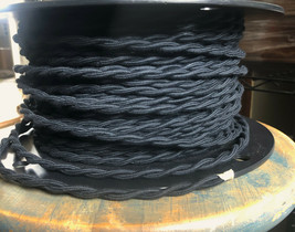 16 Gauge Black Cotton Cloth Covered Twisted Wire - Vintage Braid Style Lamp Cord - $1.48