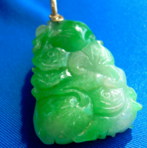 Original EARTH MINED Jadeite Jade Lucky Antique Green Medallion Pendant 18K GOLD - $12,155.25