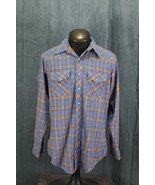 Vintage Western Shirt -  Blue and Brown Checker Pattern - Men&#39;s Large Tall - $66.55 CAD