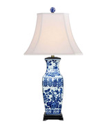 Blue and White Floral Bird Porcelain Vase Table Lamp 33&quot; - £328.97 GBP