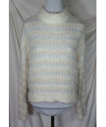 Candie&#39;s White Silver Peach Stripe Eyelash Sweater Women&#39;s XXL Furry - £6.44 GBP