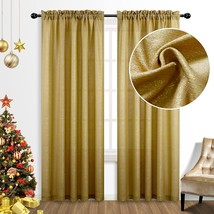 Gold Curtains 84 Inch Length For Living Room 2 Panels Set Rod Pocket Window - £33.17 GBP
