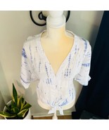 RAILS Thea Tie Waist Linen Blouse Top, Tie-dyed, Blue/White, Small, NWT - $94.37 CAD