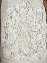 Vintage Hand Crocheted Doilie 34x36 White Ivory Poinsettia  Star Design Decor - £17.08 GBP