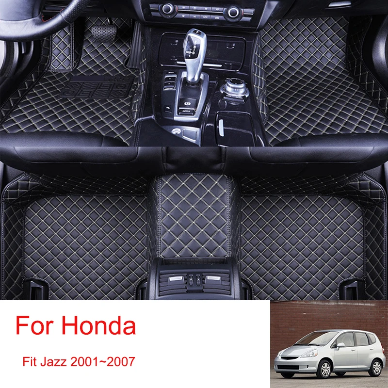 Om car floor mats for honda fit jazz 2001 2007 leather auto carpets protective pad rugs thumb200