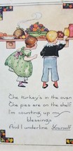 TWO HAPPY THANKSGIVING Postcards CUTE CHILDREN &amp; TURKEYS Poem Laminate - £6.72 GBP