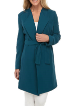 Nwt Joan Vass Blue Tel Belted Trench Coat Size Xl $148 - £53.78 GBP