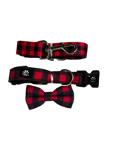 FURRYFECTION 3-Pc Dog Collar Leash Bow Tie Set Red Buffalo Plaid Checkered - €14,83 EUR