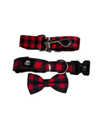 FURRYFECTION 3-Pc Dog Collar Leash Bow Tie Set Red Buffalo Plaid Checkered - €14,85 EUR