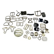  Belt Buckles Scarf Slides Vintage Lot of 39 Metal Plastic Cloth - £20.81 GBP