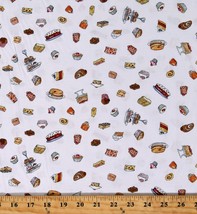 Cotton Desserts Cakes Pies Pastries Food White Fabric Print by the Yard D475.66 - £9.33 GBP