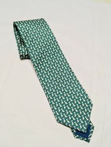  Salvatore Ferragamo Dog Print Italian Silk Tie, Color Green - £93.37 GBP