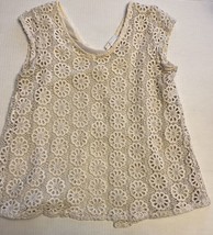 Design History M Ivory Crocheted Floral Lace Overlay Split Back, Cap Sleeve Top - £15.73 GBP