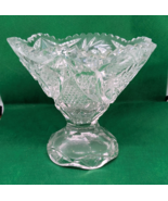 American Brilliant Cut Glass Scalloped Edge W/Pinwheels Pedestal Fruit Bowl - $20.30 CAD