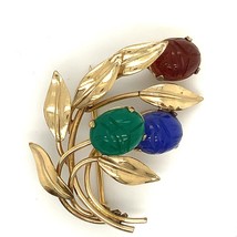 Vintage Signed 12k Gold Filled BB Binder Brothers Scarabs Flower Leaves Brooch - £31.64 GBP