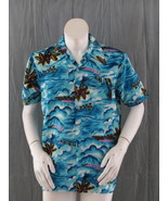 Vintage Hawaiian Aloha Shirt - Ocean Pattern with Neon Palm Trees - Men&#39;... - £39.38 GBP