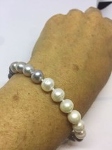 Vintage Main Gris de Culture Véritable Perles 925 Argent Sterling Bracelet - £75.17 GBP