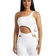 Naked Wardrobe Womens Smooth Side Crop Top Asymmetric One Shoulder White L - £15.09 GBP