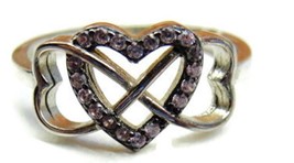 Women Ring Pink Paved Heart Wrap Sterling Silver Patina 1.99g sz 7 - £23.72 GBP