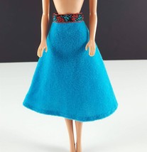 Barbie Blue Felt A Line Skirt Floral Waistband Clone 1960s Clothing - $8.91