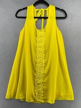UMGEE Top Women&#39;s Small Neon Yellow Chiffon Tank Crochet Trim Boho Tiny Flaw - £10.03 GBP