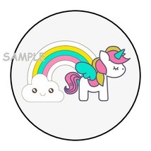 30 Cute Rainbow Unicorn &amp; Smiley Cloud Envelope Seals Labels Stickers 1.5&quot; Round - £6.02 GBP