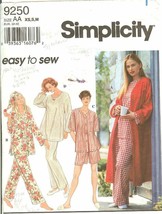 Simplicity 9250 Misses Sleepwear Nightwear Pajamas Robe Easy XS,S,M UNCU... - $9.47