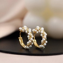 Pearl Hoop Earrings | Minimalist Geometric Twisted Pearl Hoops | 925 Sterling Si - £10.67 GBP