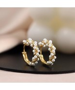 Pearl Hoop Earrings | Minimalist Geometric Twisted Pearl Hoops | s925 Si... - $22.13 CAD+