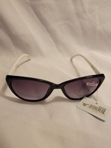 Pirahna Lily Glossy Black Cat Eye Womens Sunglasses Black Frame White Arms 62180 - £7.02 GBP