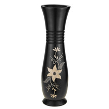 Graceful Hand Carved Jasmine Flower Black 14-inch Mango Tree Wood Vase - £18.33 GBP