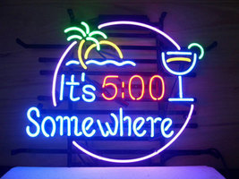 Its 5.00 Somewhere Margaritaville Buffett Bar Neon Sign 16&quot;x14&quot; - £109.34 GBP