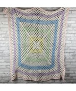 Crochet Baby Blanket Afghan Pastel 40&quot;x40&quot; Blue Purple Pink Green Yellow  - £18.58 GBP