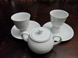 Arzberg Germany White pair of Double Egg Cup with Saucer and covered sugar [86] - £59.71 GBP