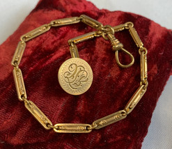 Vtg Simmons 9&quot; Pocket Watch Fob Nice Detailed Ornate Monogram JTC? Gold ... - $128.65