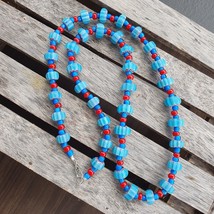 Colorful Chevron and White Heart Venetian Beads Glass Beads Necklace NCC-2 - £38.10 GBP
