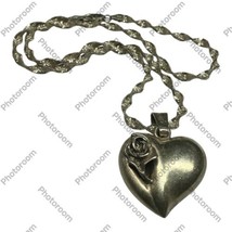 925 Sterling Silver Vintage Mexico Hollow Rose Floral Design Heart Pendant - $85.00