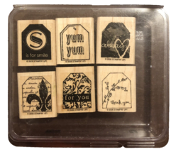 Stampin Up 2006 Too Terrific Tags Stamp Set Of 6 Stamps  Smile Yum Yum T... - $9.49