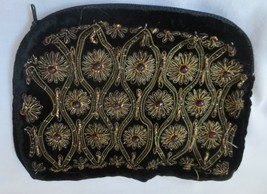 Vintage SUDHA Purse Clutch Black Velvet hand stitched beading - £9.59 GBP