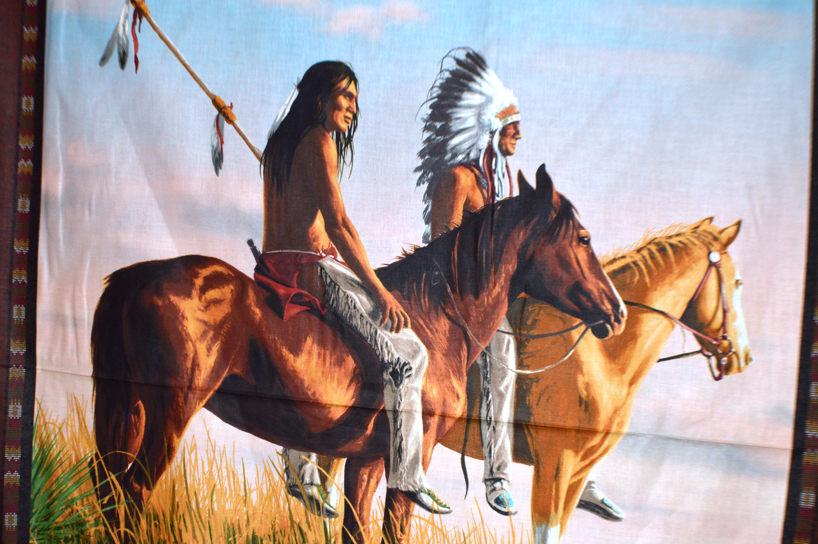 #3193 Native Americans on horseback Fabric Panel 36x45-James Hautman - $10.00