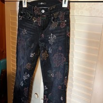 7 For All Mankind Dark Rinse Roxanne Ankle Raw Hem Floral Skinny Jeans 26 - £39.16 GBP