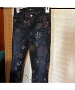 7 For All Mankind Dark Rinse Roxanne Ankle Raw Hem Floral Skinny Jeans 26 - $49.00