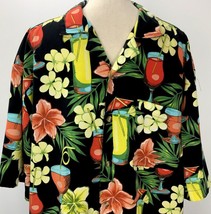 Sun Casuals Hawaiian Aloha XL Shirt Cocktails Mai Tai Black Floral Tropical - $29.99
