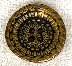 Vintage Extra Large Flower Face Gold Black Tone Metal Button 1 1/2" Cupped - $6.44