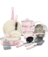 16 Piece Nonstick Cookware Set, Soft Grip Non-Toxic Pfas-Free Ceramic Pots & Pan - $101.37