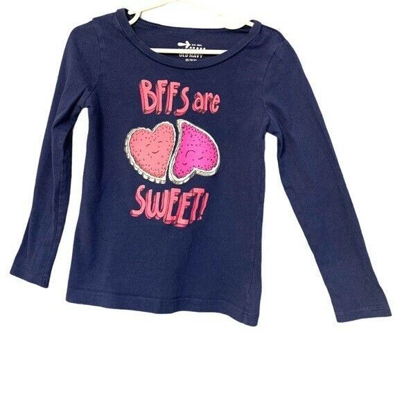 Old Navy Girls Long Sleeve Tee Shirt pink hearts blue BFFs Are Sweet Graphic - $2.97