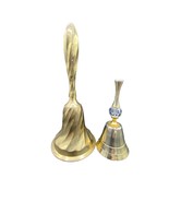 Set of 2 Vintage Brass Hand Bells Twisted Brass and Crystal - £15.64 GBP
